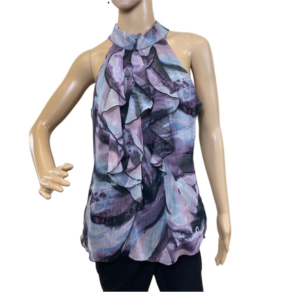 A. BYER Sleeveless Ruffled Shirt - Purple Blue Black -